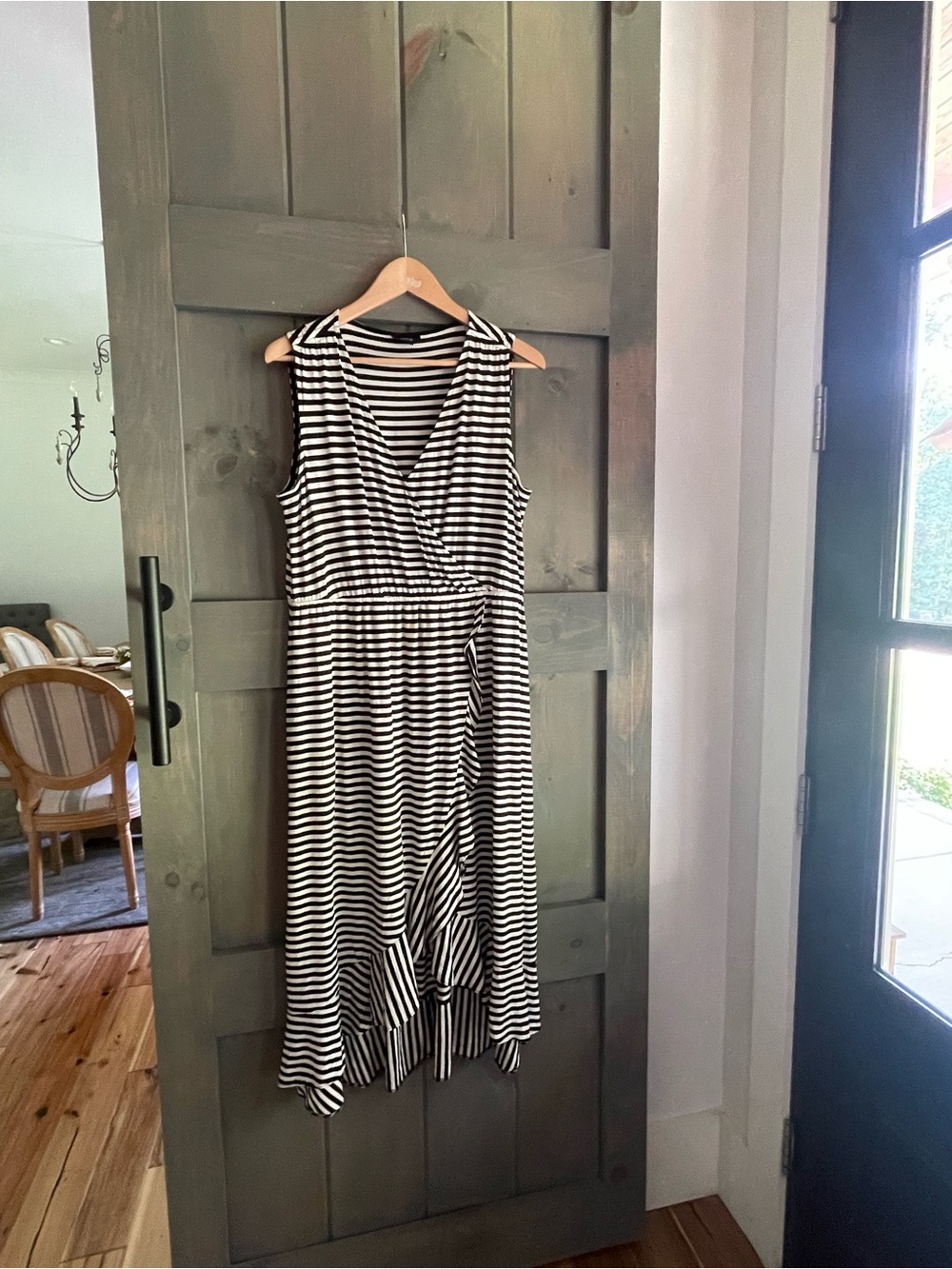 Apt. 9 Black & White Striped Faux-Wrap High-Low Dress